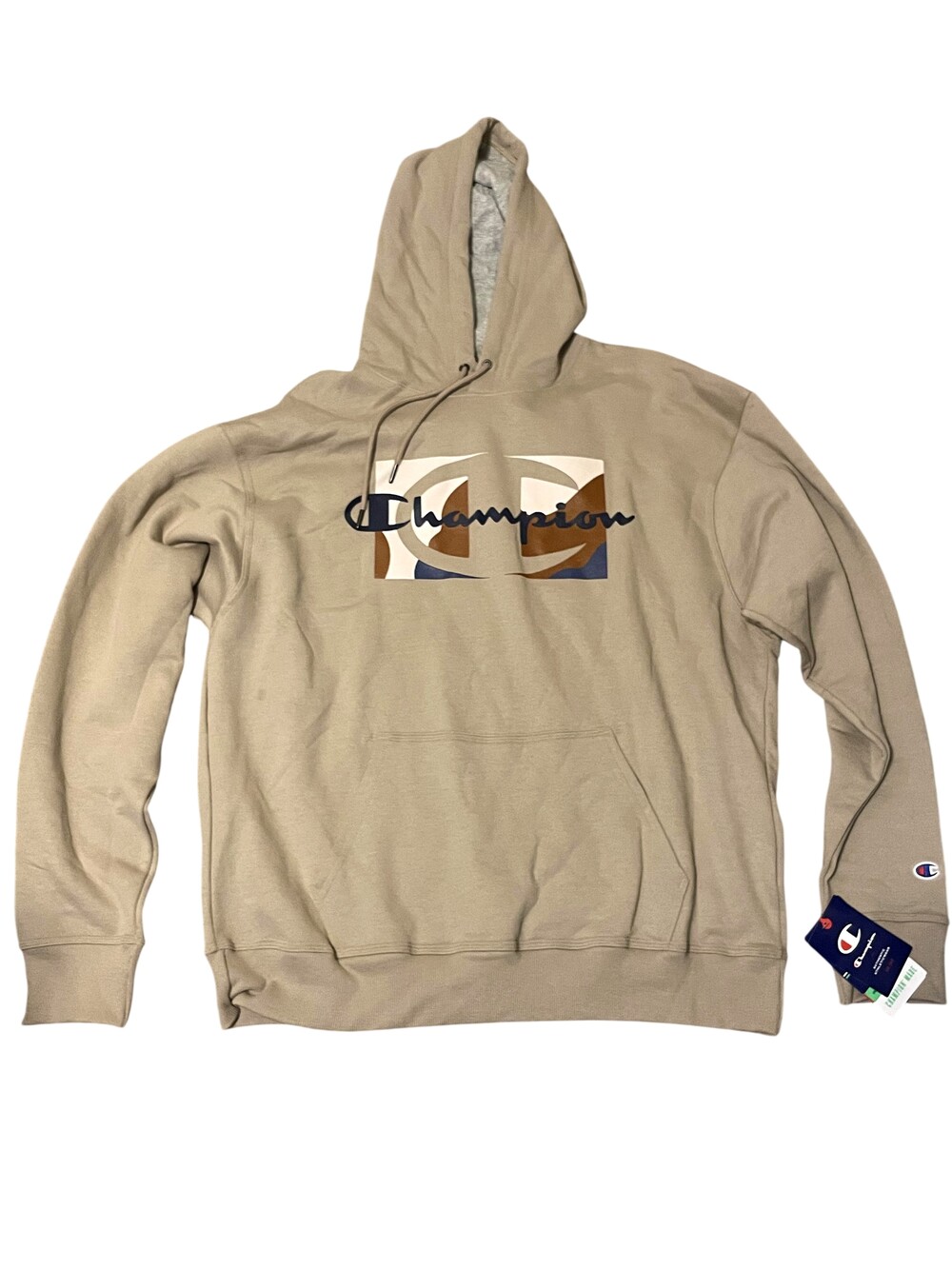 Champion Hoodie Mens XL Tan Pullover Sustainable Recycled Fibers Logo New Tags